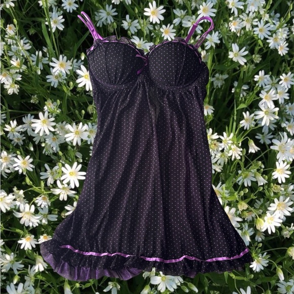 Black and purple goth grunge lace mini slip dress - Picture 1 of 5